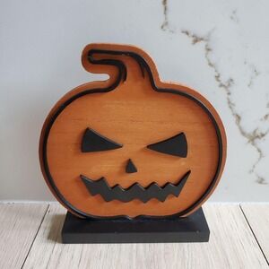 Collins Halloween Pumpkin Centerpiece Orange Wood Jack O Lantern Tabletop Decor